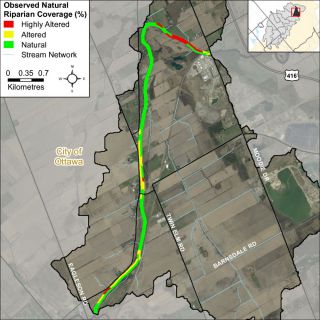 Figure XX Riparian buffer alterations within the Jock River Leamy Creek catchment