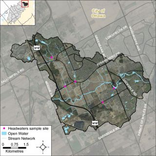 Figure XX Locations of the headwater sampling sites in the Jock River Barrhaven catchment