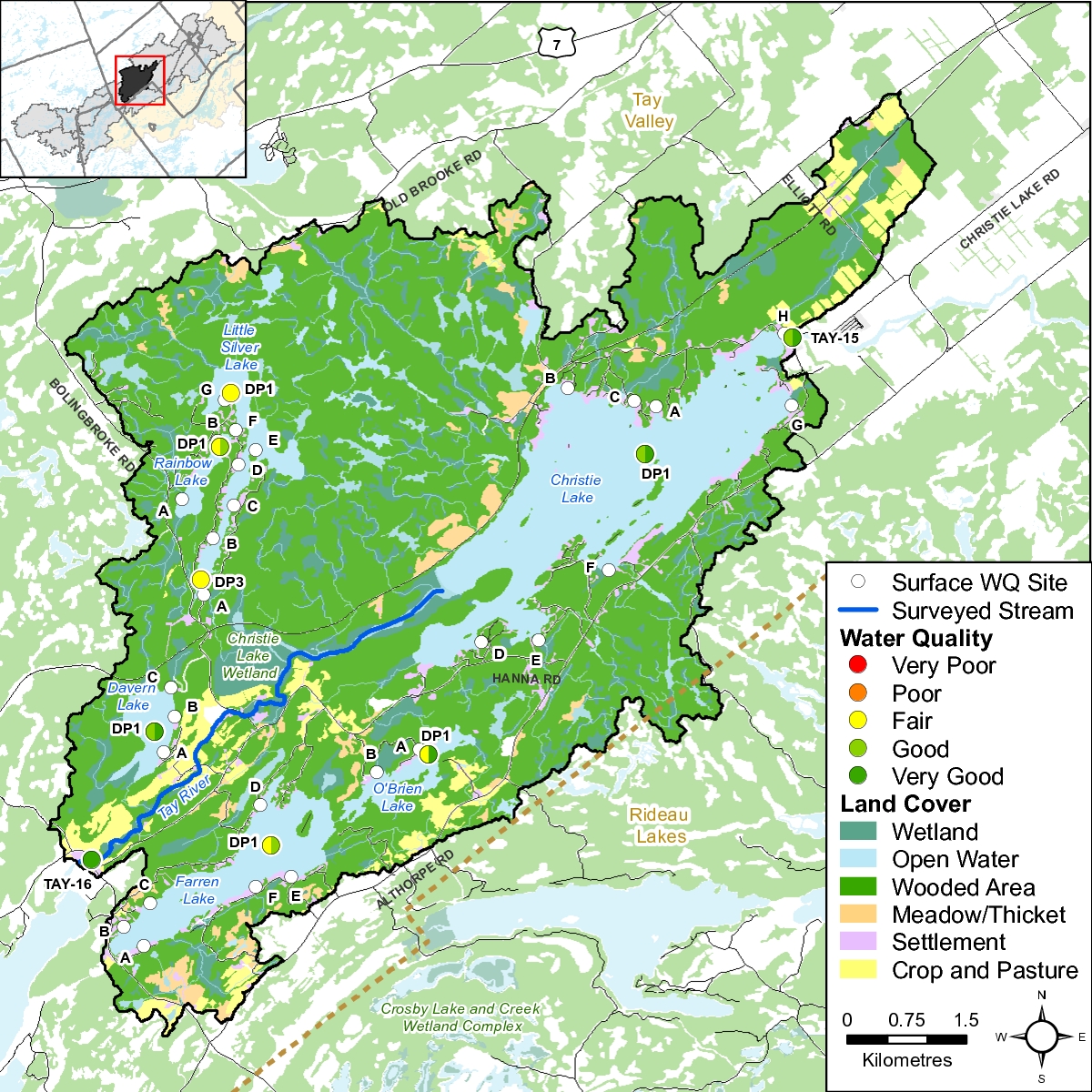 Figure 1. Surface water quality monitoring sites in the Christie Lake catchment