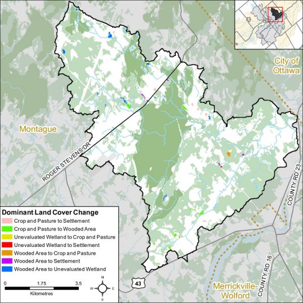 Figure xx Dominant land cover change in the Rideau Creek catchment (2014)