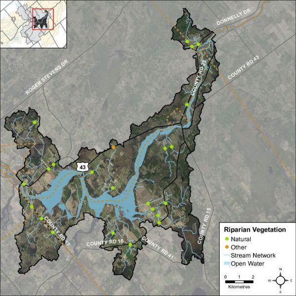 Figure 19 Headwater feature riparian vegetation types in the Rideau – Merrickville catchment
