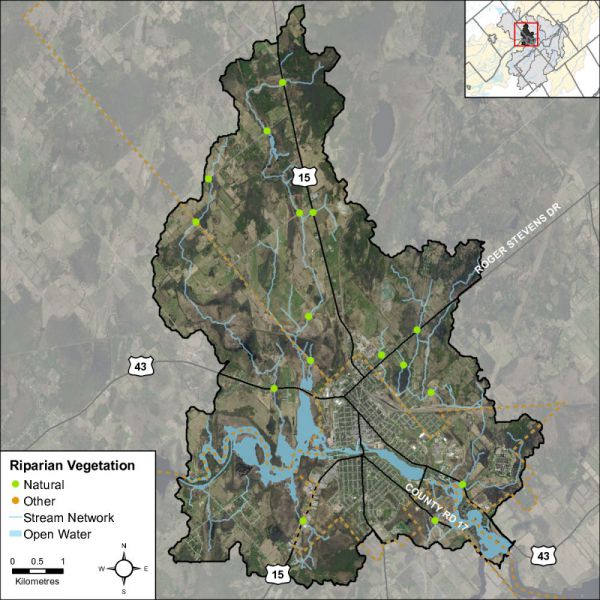 Figure 8 Headwater feature riparian vegetation types in the Rideau - Smiths Falls catchment