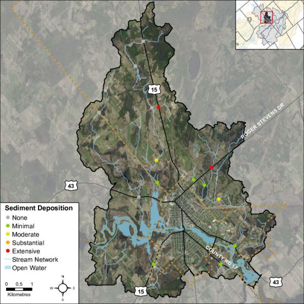Figure 9 Headwater feature sediment deposition in the Rideau - Smiths Falls catchment