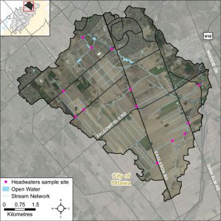 Figure XX Locations of the headwater sampling sites in the Monahan Drain catchment
