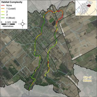Figure XX Habitat complexity along the Jock River and Marlborough Creek in the Richmond catchment
