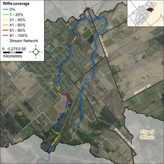 Figure XX Riffle habitat locations along the Jock River and Marlborough Creek in the Richmond catchment