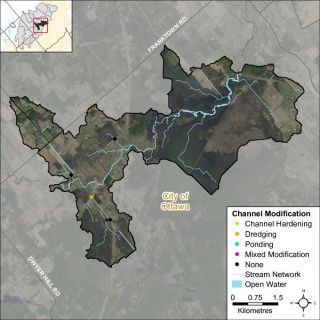 Figure XX Headwater feature channel modifications in the Jock River Richmond Fen catchment