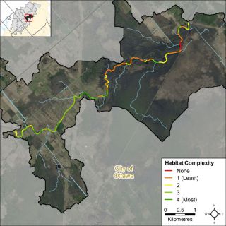 Figure XX Habitat complexity along the Jock River in the Richmond Fen catchment