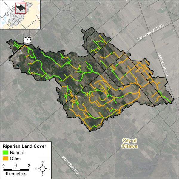 Figure xx Natural and other riparian land cover in the Flowing Creek catchment