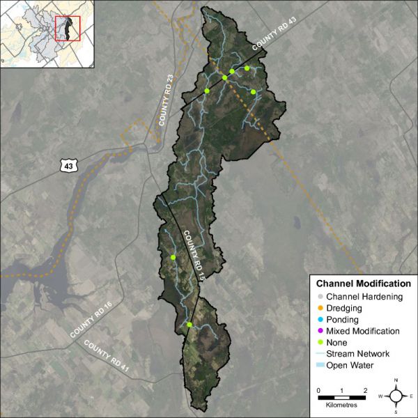 Figure 48 Headwater feature channel modifications in the Dales Creek catchment