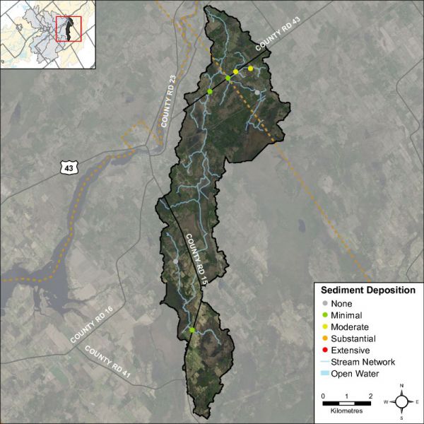 Figure 51 Headwater feature sediment deposition in the Dales Creek catchment