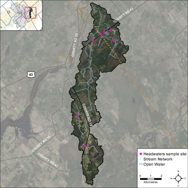 Figure 45 Locations of the headwater sampling sites in the Dales Creek catchment