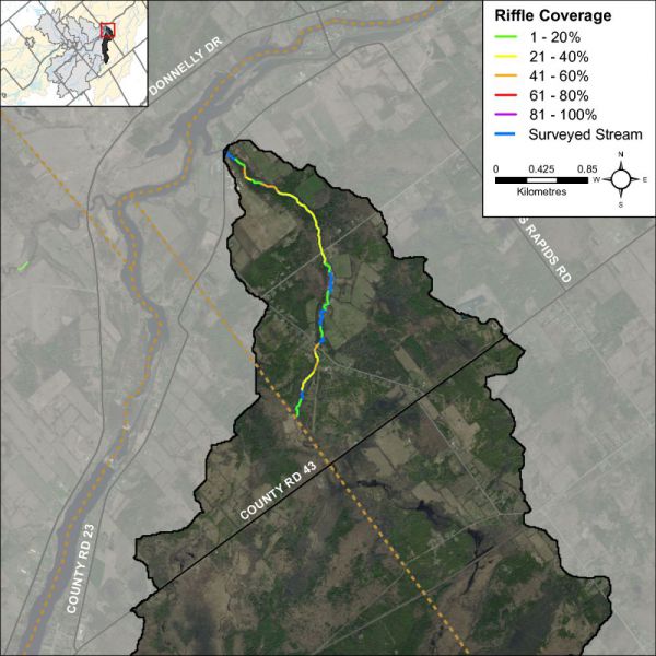 Figure 33 Riffle habitat locations along Dales Creek