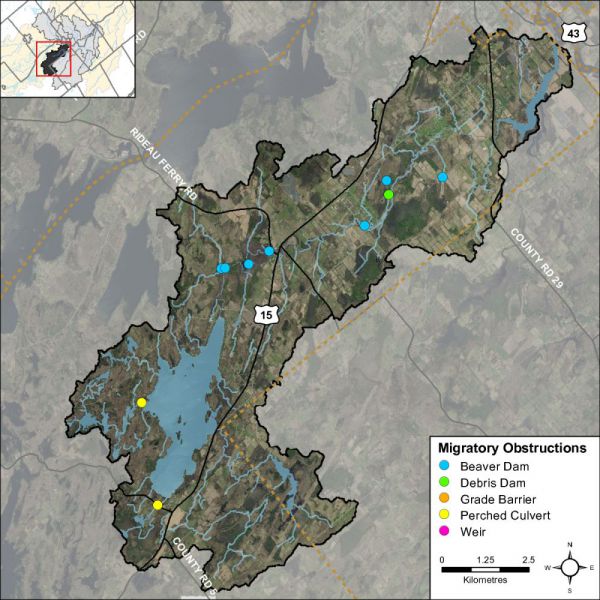 Figure XX Migratory obstructions observed in the Otter Creek catchment