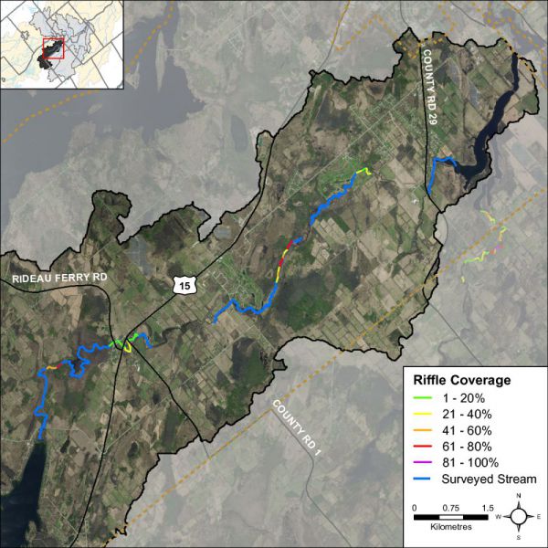Figure 55 shows where riffle habitat was observed along Otter Creek