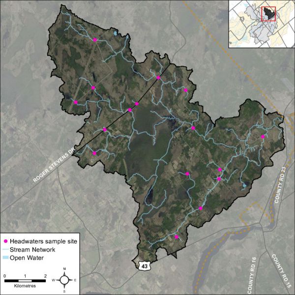 Figure 43 Locations of the headwater sampling sites in the Rideau Creek catchment