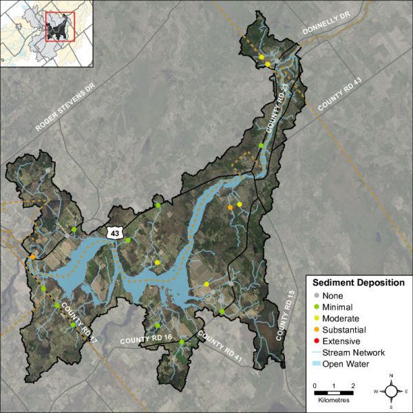 Figure 20 Headwater feature sediment deposition in the Rideau – Merrickville catchment