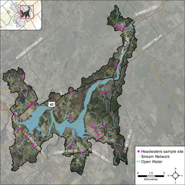 Figure 14 Locations of the headwater sampling sites in the Rideau – Merrickville catchment