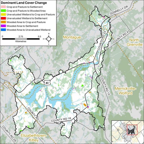 Figure xx Dominant land cover change in the Rideau-Merrickville catchment (2014)