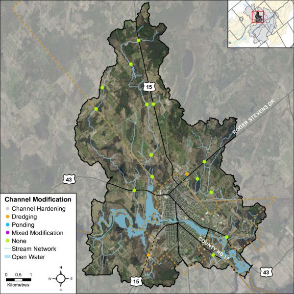 Figure 6 Headwater feature channel modifications in the Rideau - Smiths Falls catchment