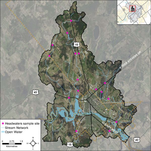 Figure 3 Locations of the headwater sampling sites in the Rideau - Smiths Falls catchment